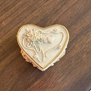 Heart-Shaped Floral Trinket Box with Roses and Ribbons. Very small 2x2x1